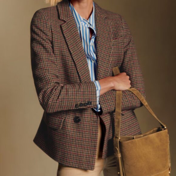 Sezane Christie Double Breasted Blazer Jacket Brown Houndstooth EU 38 US 6 NWT - Picture 3 of 12